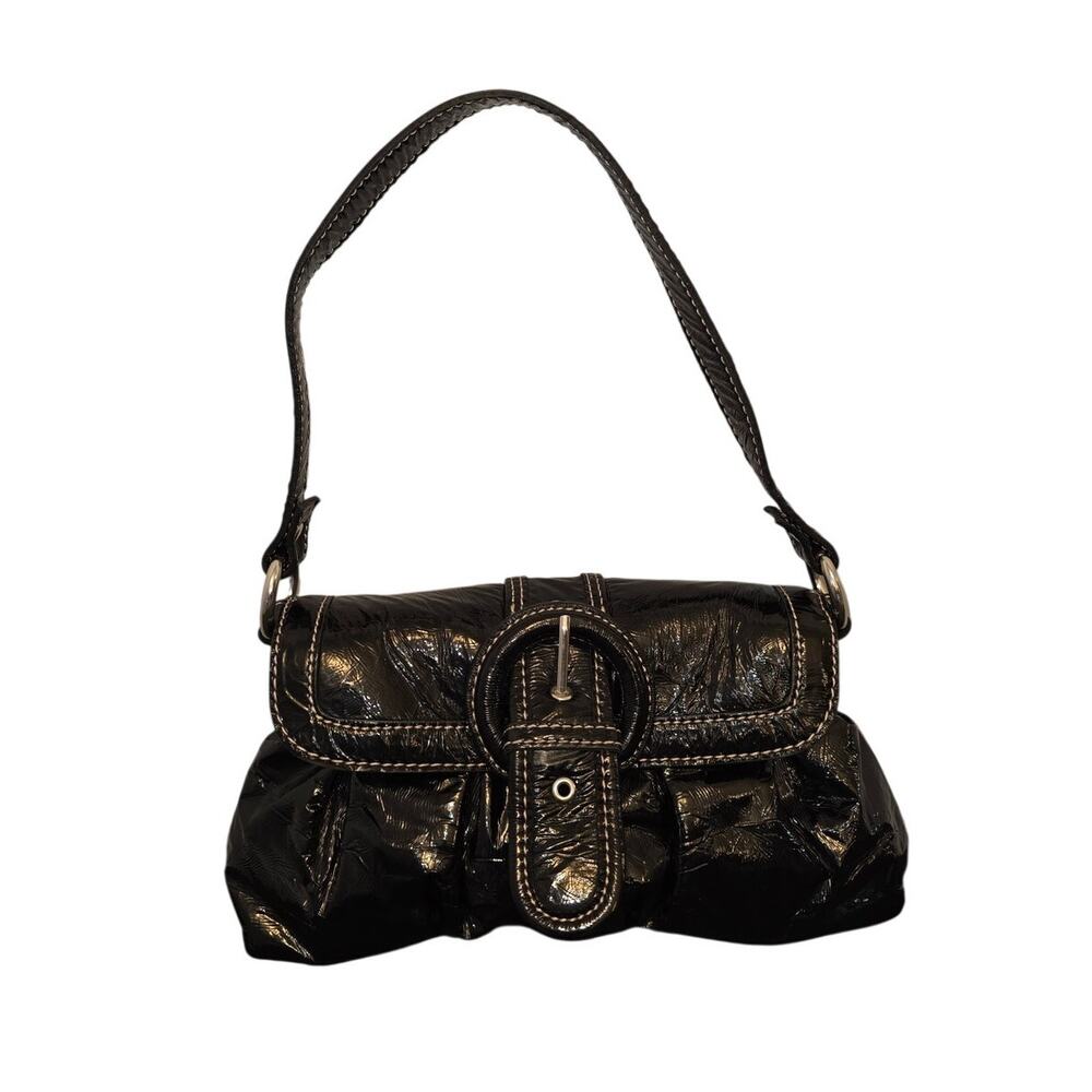 Vintage y2k Mini Satchel Black Pleather Crinkle Bag Purse Goth Grunge Streetwear